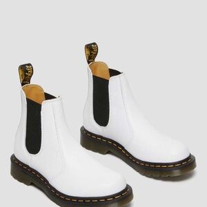 Dr. Martens White Leather Chelsea Boots with Black Panels